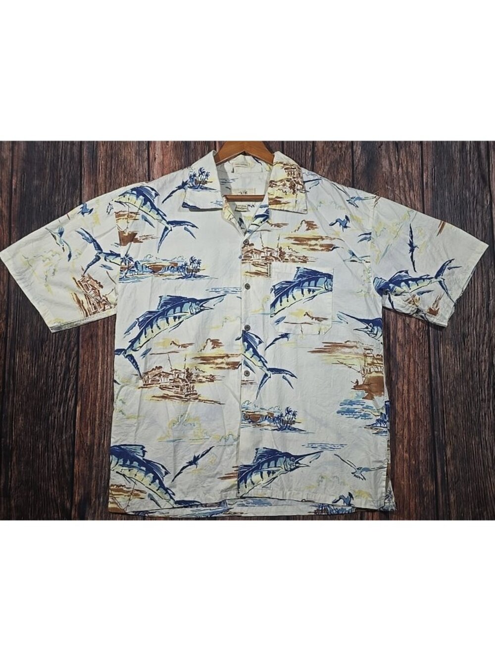 Sunset Breeze Cotton Hawaiian Shirt All Over Print Fishing Ocean Swordfish Men L